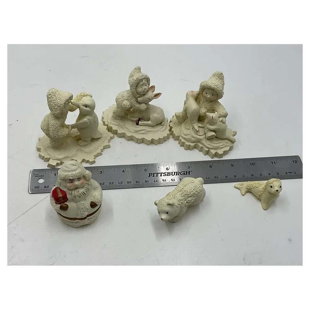 Set of 6 Winter Snow Children Figurines Santa Polar Bear Penguin Resin Christmas